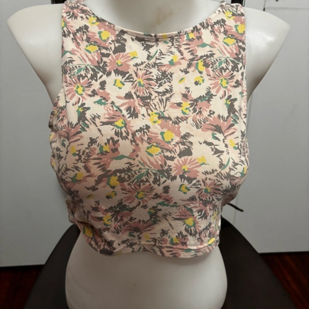 Talula Pink and Yellow Fitted Crop Tank Top